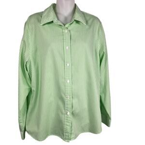 Foxcroft Womens Button Up Shirt Size 14 Striped Wrinkle Free Green Long Sleeve